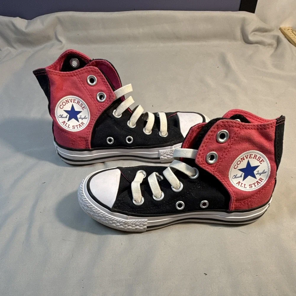 Converse Chuck Taylor All Star Kids High Top Canvas Sneakers Black/Red/White 11